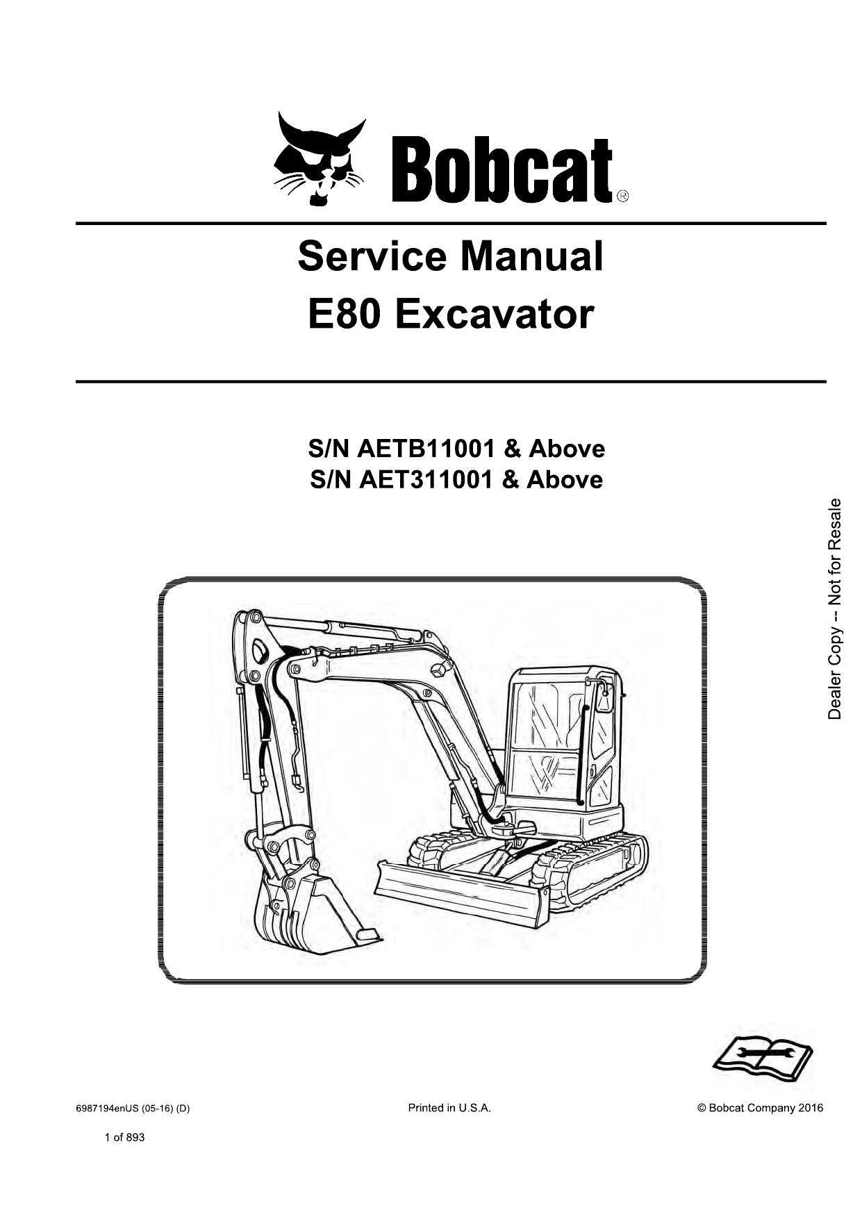 E80 Excavator Service Manual Bobcat